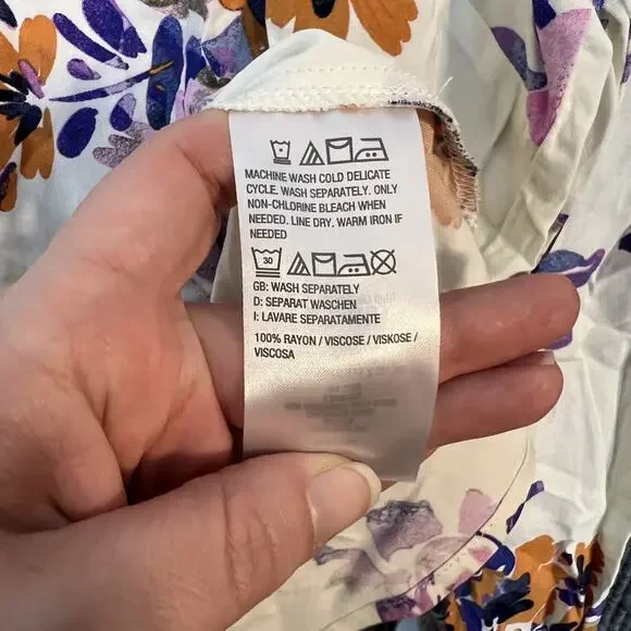 Denim & Co. Printed Blouse with Smocked Cuff Womens Size Large Floral Bohemian - Picture 9 of 10